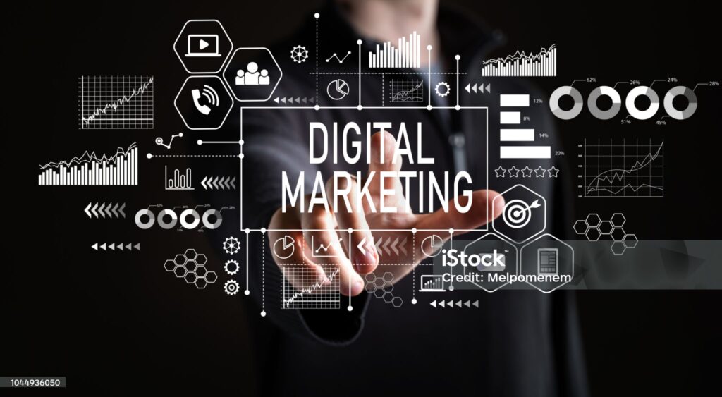 digital marketing with businessman on a black background